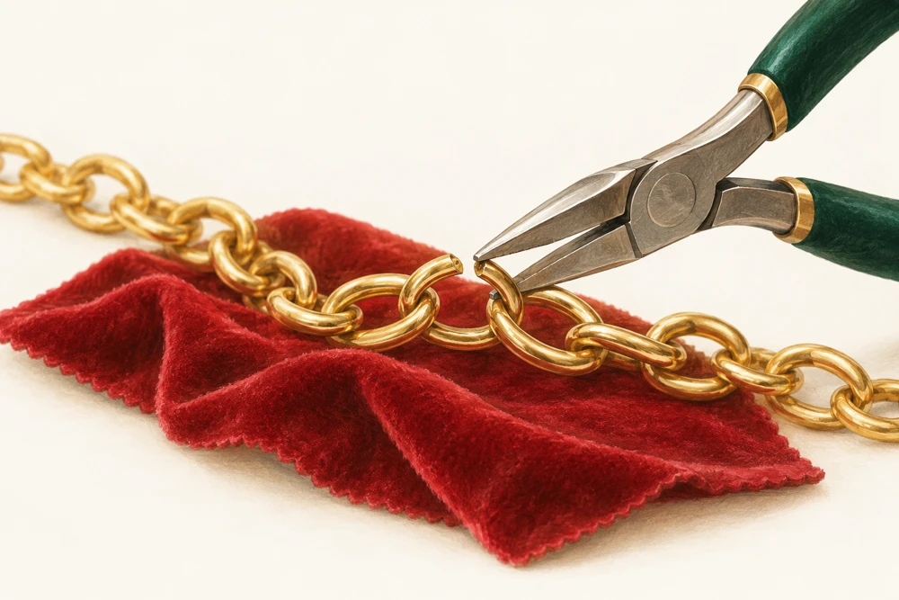 Illustration: Jeweler pliers repairing a gold chain